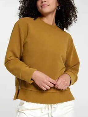 CALIA Women's Side Zip Sweatshirt Ribbed Crew Neck Mustard Sweater Size Medium